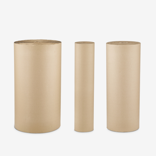 Trzy rolki tektury dwuwarstwowej o szerokości 100 cm do zabezpieczania produktów - porównanie długości.