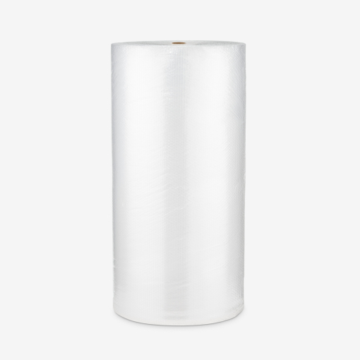 Rolka folii bąbelkowej b4 o szerokości 120cm i nawoju 100 cm na szarym tle używana do owijania i ochrony przedmiotów.