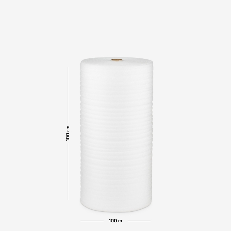 Pianka polietylenowa o grubości 2mm, zwinięta w rolkę o szerokości 100cm i nawoju 100mb do zabezpieczania towaru.