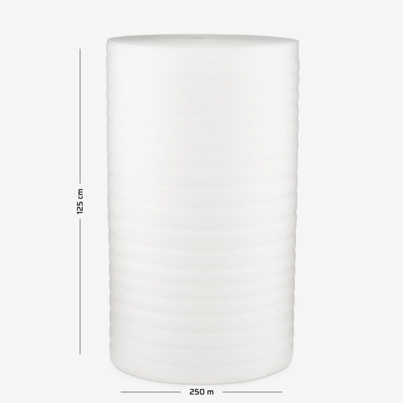 Pianka polietylenowa o grubości 2mm, zwinięta w rolkę o szerokości 125cm i nawoju 250mb do zabezpieczania towaru.