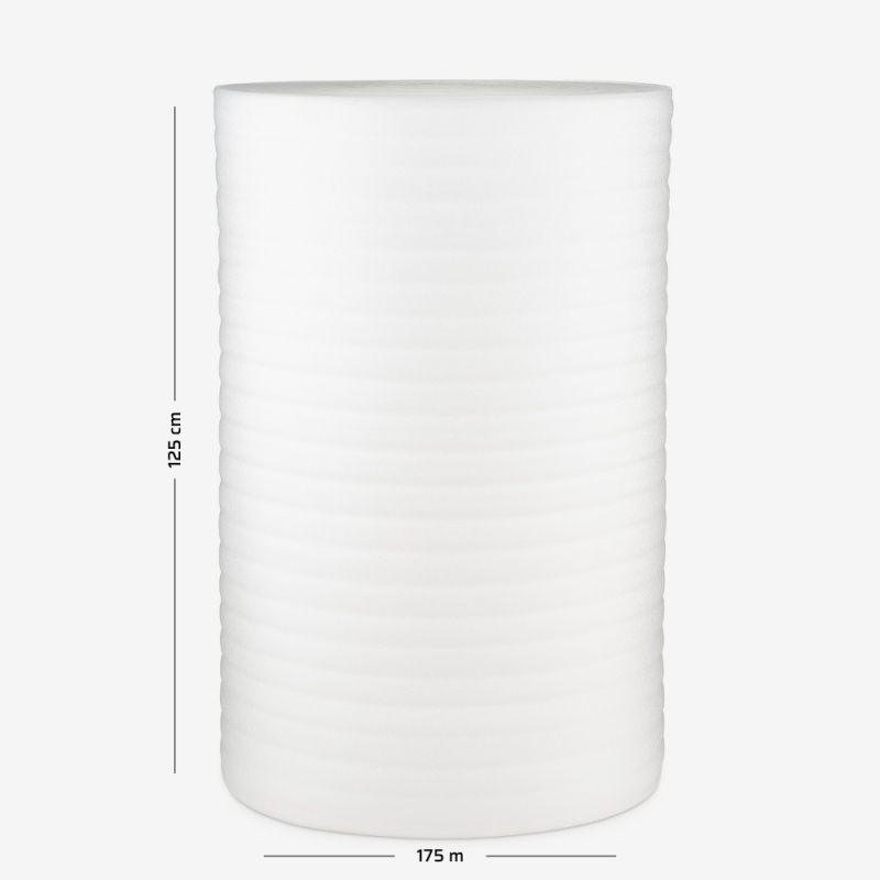 Pianka polietylenowa o grubości 3mm, zwinięta w rolkę o szerokości 125cm i nawoju 175mb do zabezpieczania towaru.