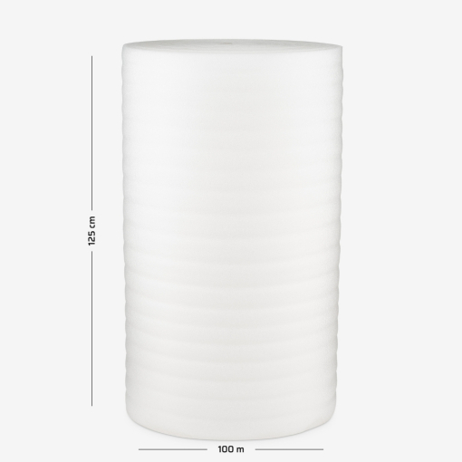 Pianka polietylenowa o grubości 5mm, zwinięta w rolkę o szerokości 125cm i nawoju 100mb do zabezpieczania towaru.