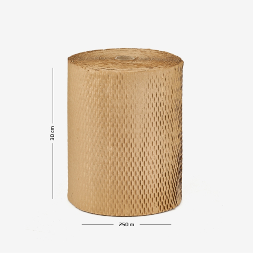 Zbliżenie na rozciągnięty papier nacinany z widoczną strukturą plastra miodu.