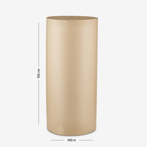 Rolka tektury dwuwarstwowej o szerokości150 cm i nawoju 100 mb na szarym tle.