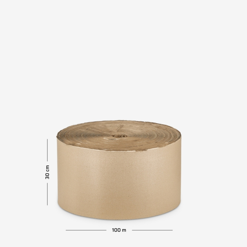 Rolka tektury dwuwarstwowej o szerokości 30 cm i nawoju 100 mb na szarym tle.