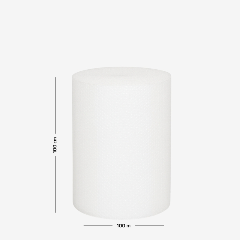 Folia bąbelkowa w rolce B1 - Lekka 2w bezgilzowa o szerokości 100cm, rolka na szarym tle z wymiarami