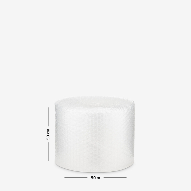 Folia bąbelkowa Fill & Wrap z dużym bąblem 50cm z wymiarami na szarym tle