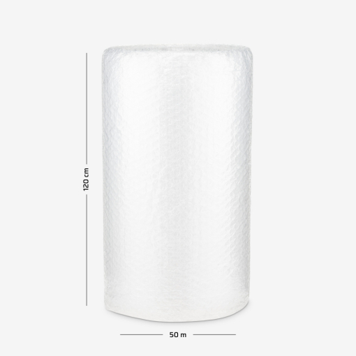 Folia bąbelkowa Fill & Wrap z dużym bąblem 120cm z wymiarami na szarym tle