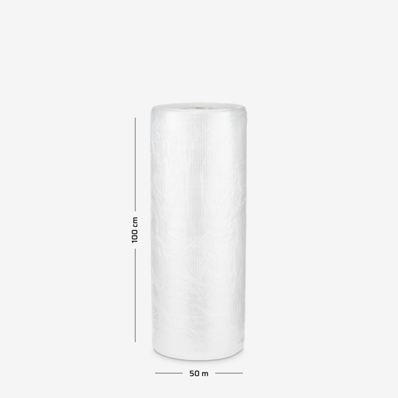 Folia bąbelkowa w rolce B1 - Lekka 2w o szerokości 100cm, rolka na szarym tle z wymiarami