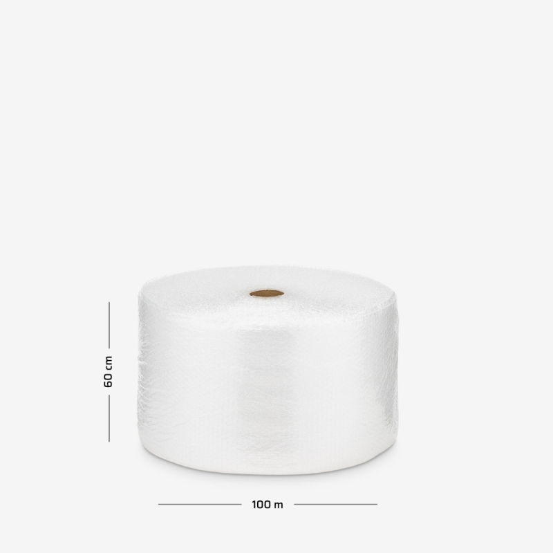 Folia bąbelkowa w rolce B1 - Lekka 2w o szerokości 60cm, rolka na szarym tle z wymiarami