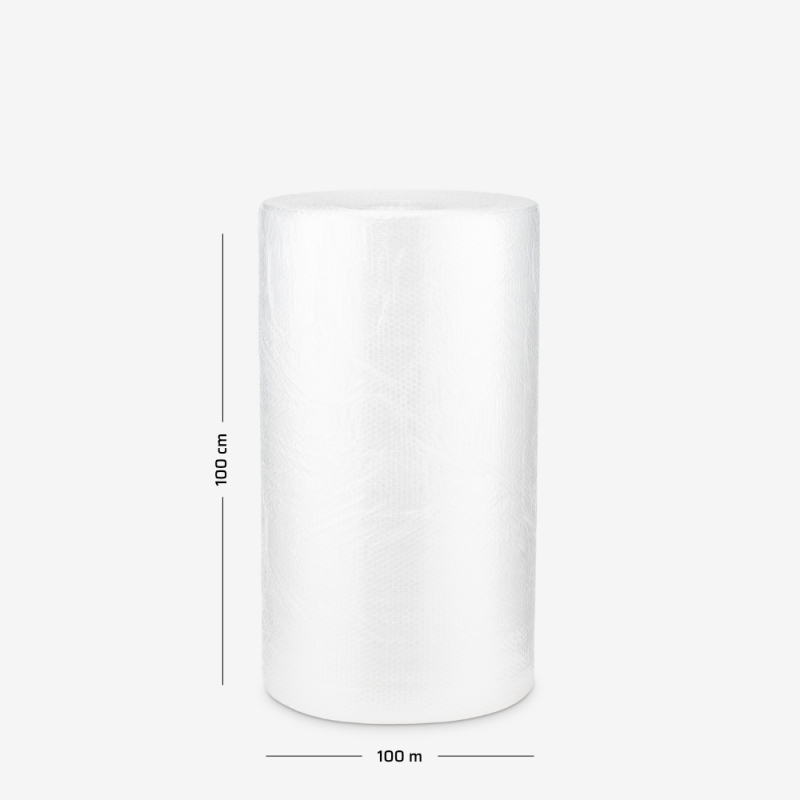 Folia bąbelkowa w rolce B1 - Lekka 2w o szerokości 100cm, rolka na szarym tle z wymiarami