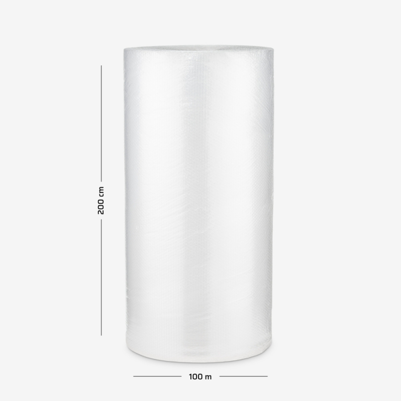 Folia bąbelkowa w rolce B1 - Lekka 2w o szerokości 200cm, rolka na szarym tle z wymiarami