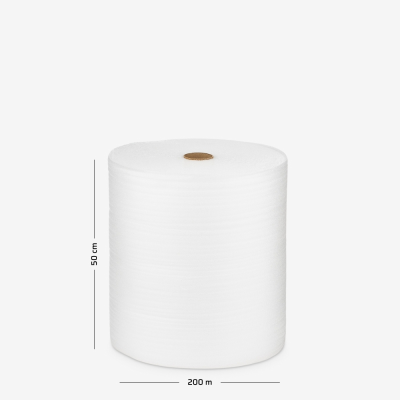 Pianka polietylenowa o grubości 0.8mm, zwinięta w rolkę o szerokości 50cm i nawoju 200mb do zabezpieczania towaru.