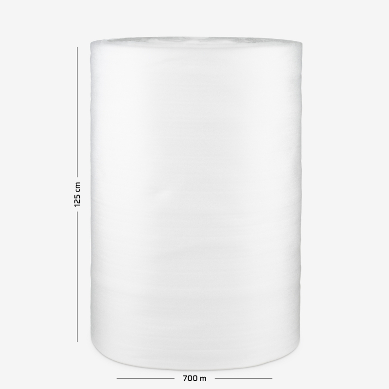 Pianka polietylenowa o grubości 0.8mm, zwinięta w rolkę o szerokości 125cm i nawoju 700mb do zabezpieczania towaru.