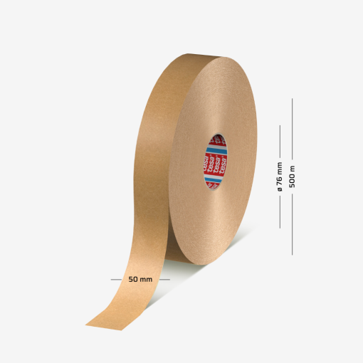 Rolka brązowej taśmy papierowej TESA® 4713 o szerokości 50 mm i długości 500 m.