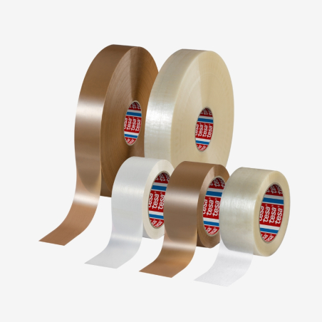 Różne taśmy pakowe tesa® w różnych kolorach i rozmiarach