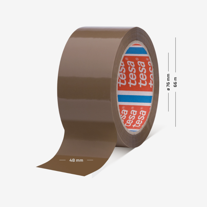 Brązowa taśma pakowa tesa® 4280 PV0 o szerokości 48 mm i długości 66 m, na tulei 76 mm.