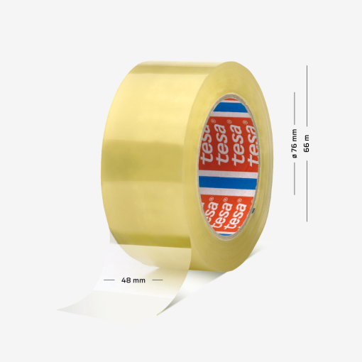 Przezroczysta taśma pakowa tesa® 4280 PV0 o szerokości 48 mm i długości 66 m, na tulei 76 mm.
