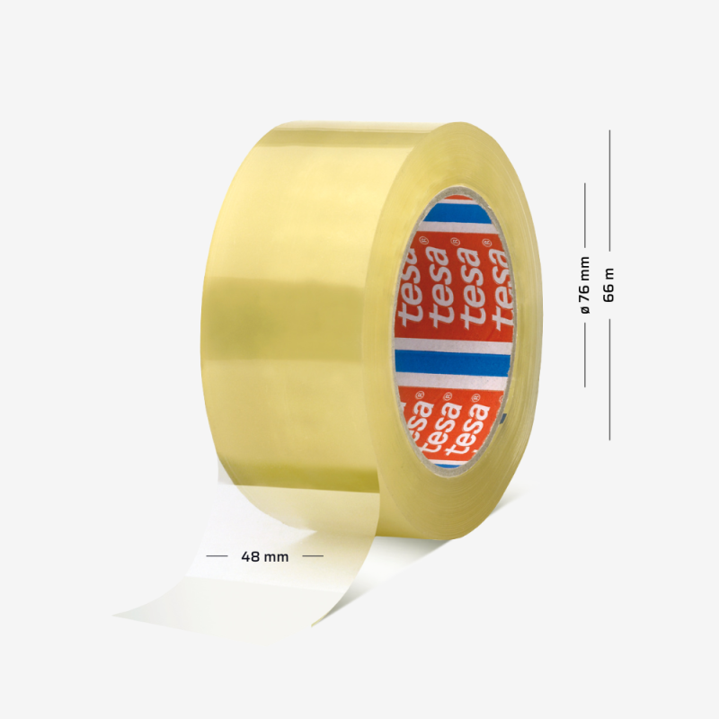 Przezroczysta taśma pakowa tesa® 4280 PV0 o szerokości 48 mm i długości 66 m, na tulei 76 mm.