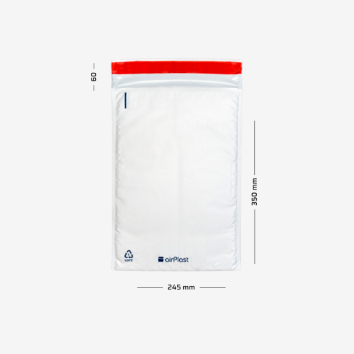 Mocne foliowe koperty bąbelkowe F16 z naniesionymi wymiarami - szerokość 245mm i długość 350mm