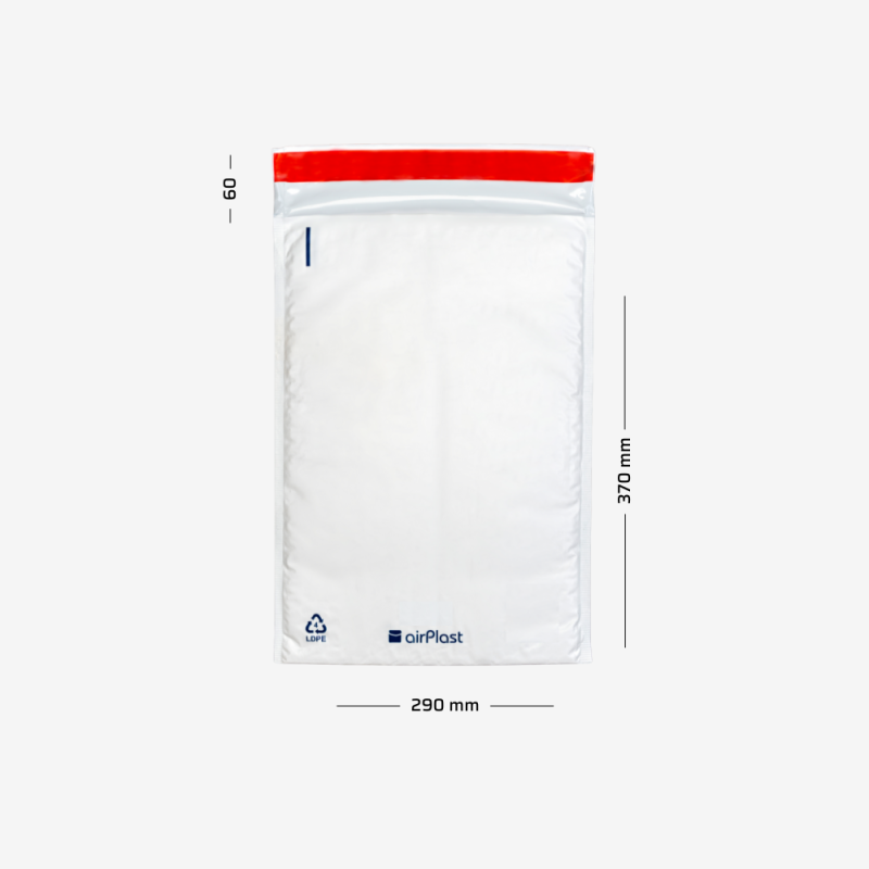 Mocne foliowe koperty bąbelkowe H18 z naniesionymi wymiarami - szerokość 290mm i długość 370mm