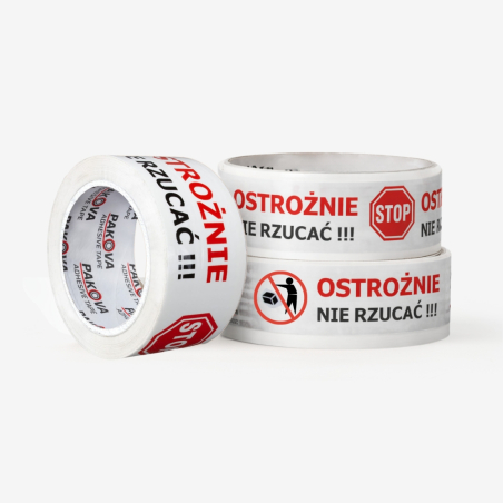 Taśma klejąca "STOP OSTROŻNIE NIE RZUCAĆ!" 48mm 50y - 3 sztuki